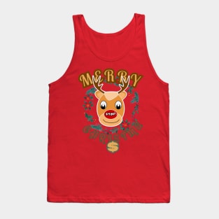 Merry Christma$ Rudolph the reindeer with a red nose and a stop sign Tank Top